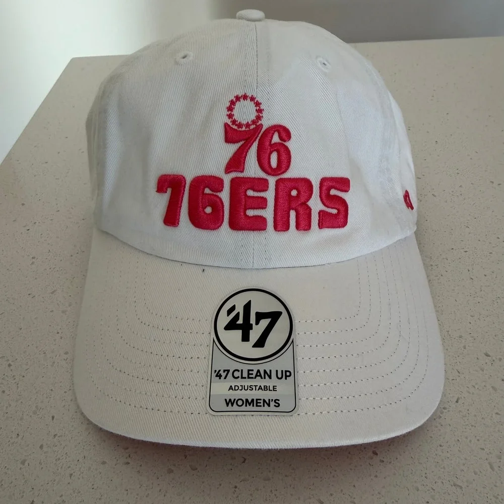 47 Brand Philadelphia 76ers Womens Clean Up Adjustable Hat White Pink NBA Cap